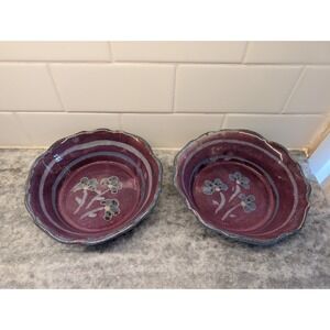 Set Of 2 Scalloped BAY POTTERY Virginia Studio Glazed Bowl‎ With Floral Design